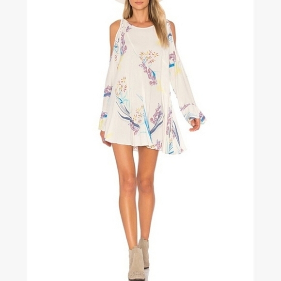 Free People Medium Clear Skies Cold Shoulder Tunic Dress Hi Lo Swing Shift - Picture 1 of 8